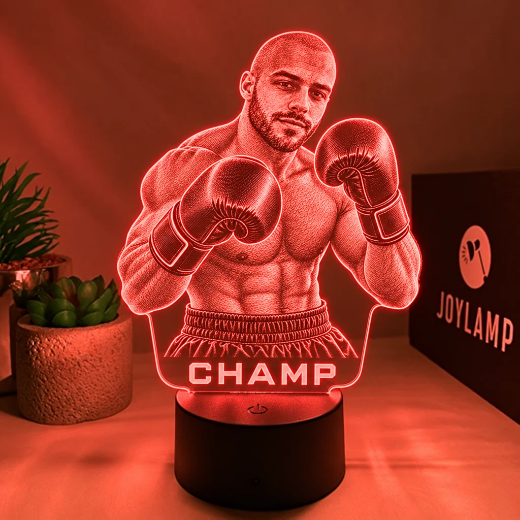 A custom boxing lamp, lit