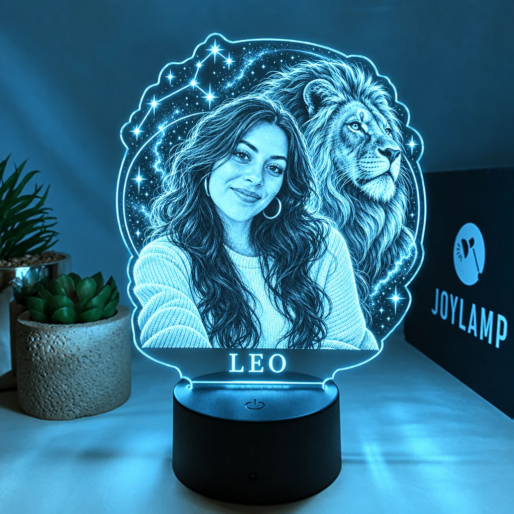A custom zodiac lamp, lit