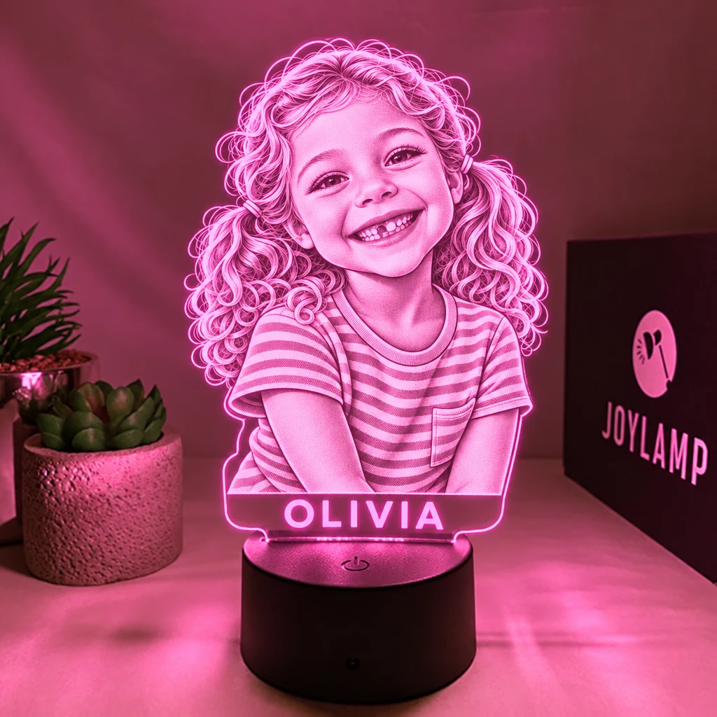 A custom name lamp, lit