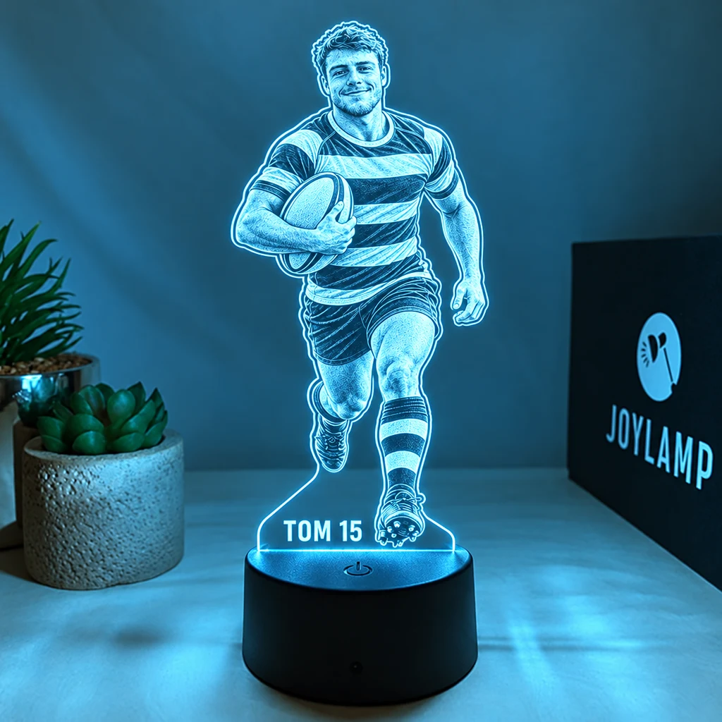 Personalizowana lampa z piłką do rugby, podświetlona