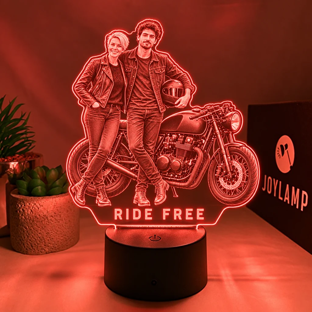 A custom motorcycle lamp, lit