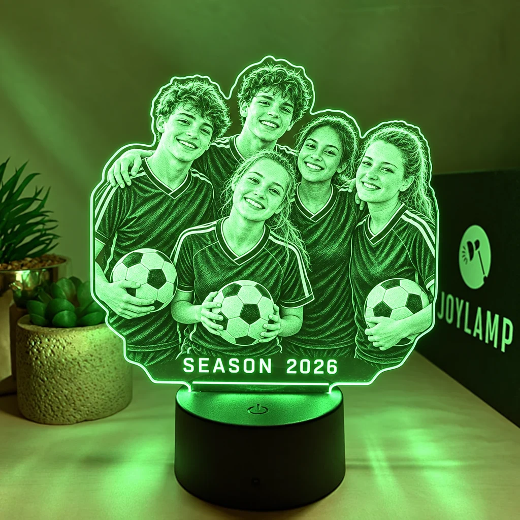 A custom team lamp, lit