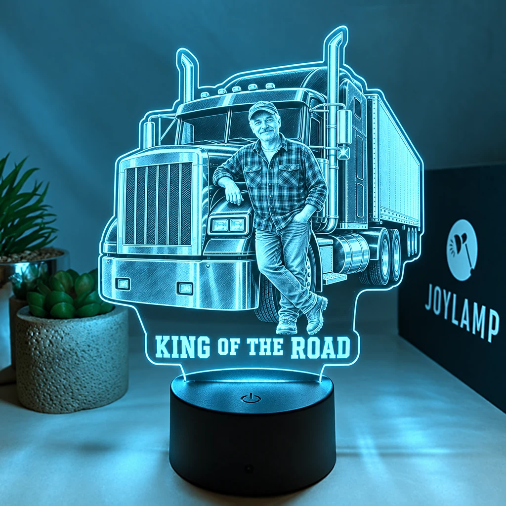 A custom truck lamp, lit